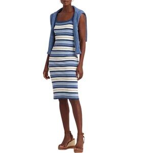 Lauren Ralph Lauren Striped Dress Linen Blend Blue Knit Tank Size 2X